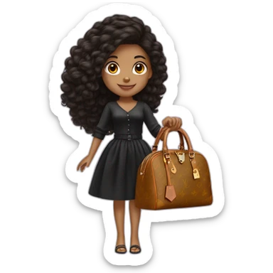 Chica de pelo negro liso llevando un bolso louis vuitton en la mano sticker