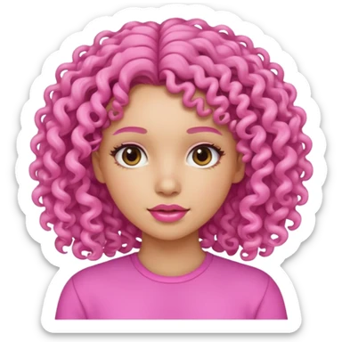 A beautiful girl with light skin, curly hair, and a pink vibe. sticker