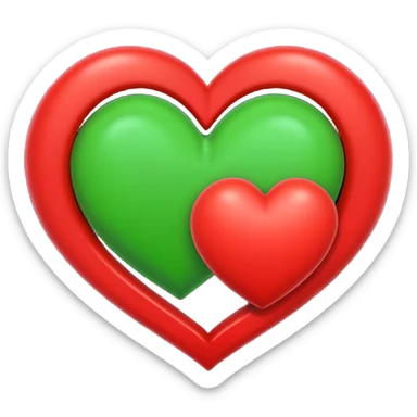 two hearts circling each other. one is red, the other is green sticker