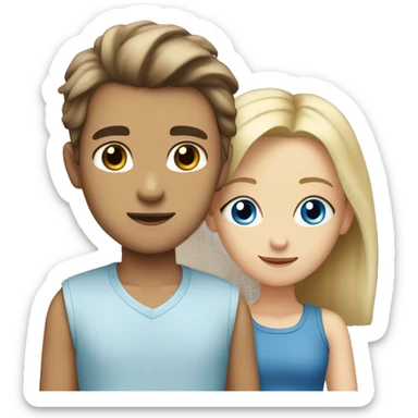 Brown haired boy with blue eyes with a blonde haired girl with brown eyes  sticker