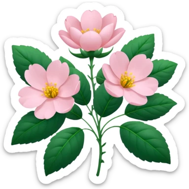 Aesthetic flowers and plants growing from the ground in colours of soft pink matching the deep green leaves (to describe/match with the word flourish) sticker