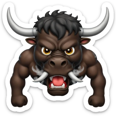Emoji of an angry black powerful bull with steam coming out of its nose sticker