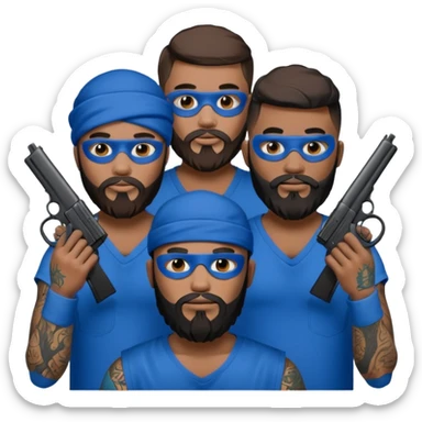 Crip gang members with beards and guns with tattoos an blue masks on  sticker