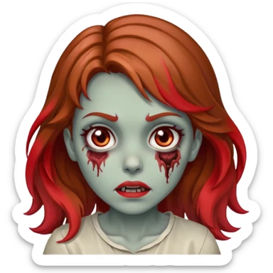 menina zumbi com cabelo ondulado, castanho meio claro meio ruivo, uma mecha vermelha e olhos castanhos  sticker
