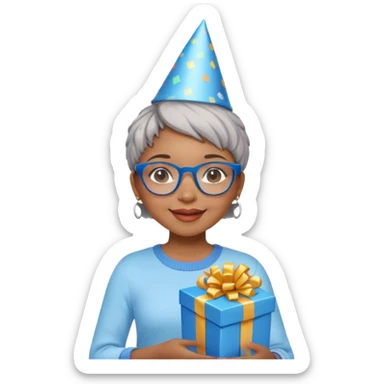 Light skinned Black girl with blue glasses short natural gray haircut celebrating Christ sticker