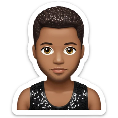 Durrell Tank Babbs, R&B Singer with dark brown hair, black sequin outfit sticker