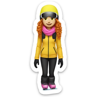 Ginger Girl yellow pants black pink jacket riding on snowboard  sticker