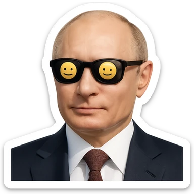 photorealistic portrait of Putin wearing cool sunglasses, emoji style, confident expression sticker