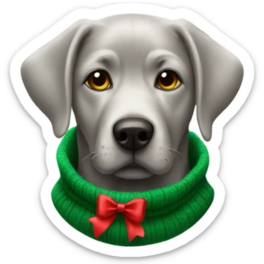 Silver lab with green Christmas sweater with red bow sticker