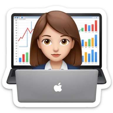 girl analyst with a laptop and line graphs emoji sticker