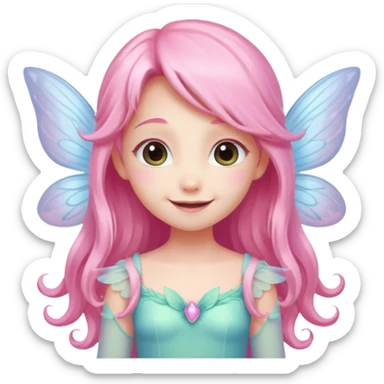 A tiny pastel fairy with pink long hair with glowing wings and a sweet smile  sticker