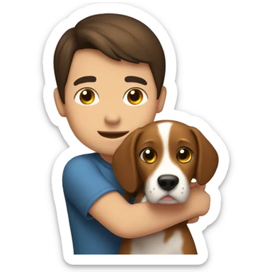 Brunette  boy hug a beagle sticker