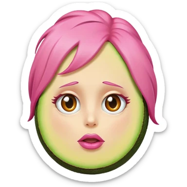 Aguacate, con ojos y cara y labios muy grandes y pelo rosa sticker
