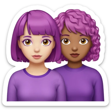 One girl with brown skin and short curly purple hair and brown eyes and another girl with white skin pink bob with bangs and hazel eyes  sticker