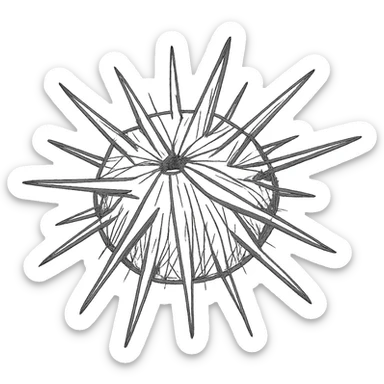 Make the sea urchin shape more realistic, keeping the dangerous spikes, with a transparent background, in a hand drawn icon style with no fill, focusing on detailed and realistic spikes and shape. sticker