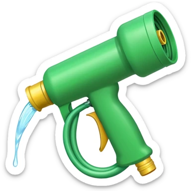 A garden hose pistol spewing water sticker