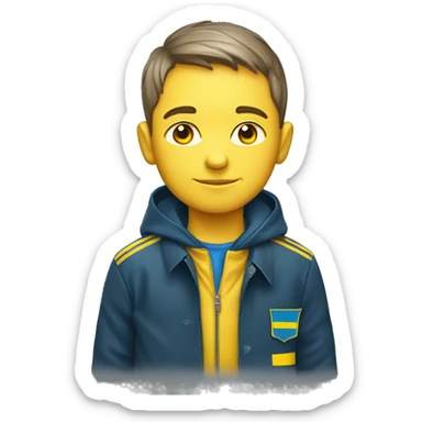 schoolboy with ukraine flag on jacket sticker