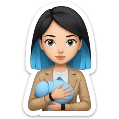 Black haired with baby blue ends, tan skin, and sexy outfit sticker