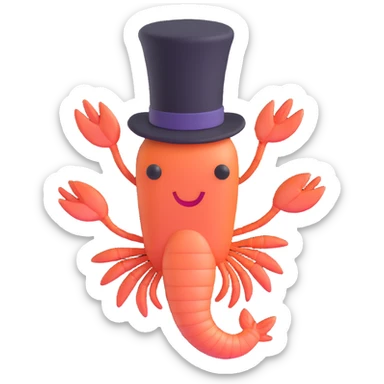 shrimp wearing a top hat, memoji style sticker