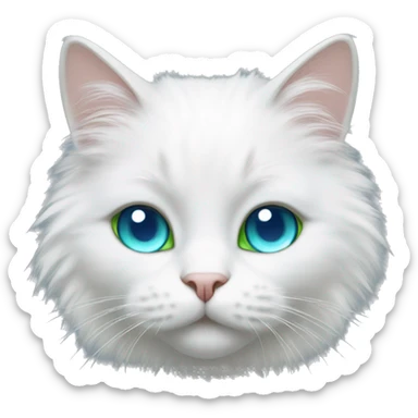 Furry white cat with blue eye and green eye sticker