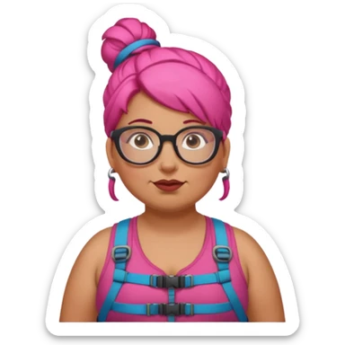 climber fat woman with dark pink bun hair and glassess sticker