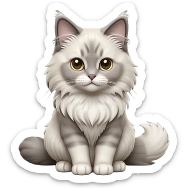 cinematic-[Ragdoll cat]-realistic-full-body-sitting-emoji,-tail-curled-playfully-around-its-paws,-head-tilted-dramatically,-fluffy-[grey ragdoll cat]-fur,-simplified-yet-realistic-focused-features,-highly-detailed,-glowing-with-an-almost-sarcastic-glow sticker
