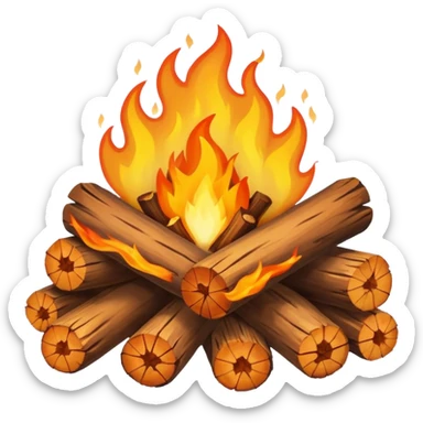 Emoji-style bonfire with logs and flames, cute and rounded, soft shading, bright warm colors sticker
