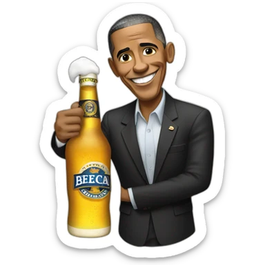 barack Obama with a beer sticker