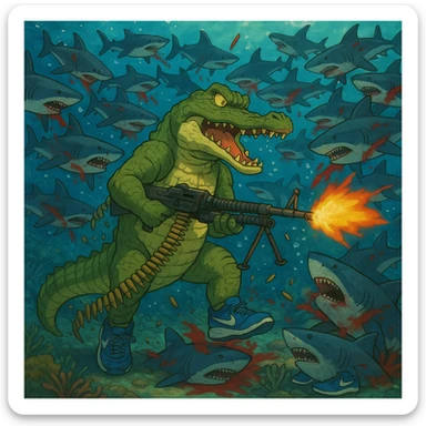 1 crocodile take m60 vs 20,000 shark They wear shoes Nike blue and crocodile killing all sharks  shoes Nike blue and crocodile wins sticker