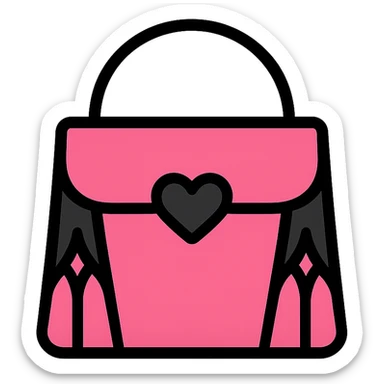 pink and black gothic purse, color outline icon style, modern, clean lines, minimalistic, with a heart clasp sticker