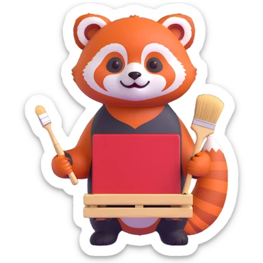 Red panda with brush and pallet sticker