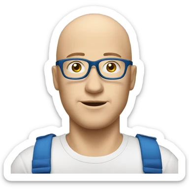 white man whit glasses , no hairs who work in ikea  with blue top sticker