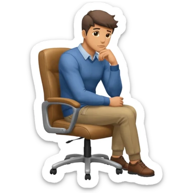 guy imitating thinker statue pose but with clothes and sitting in a office chair sticker