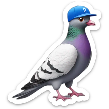 racing pigeon with baseball cap on head sticker