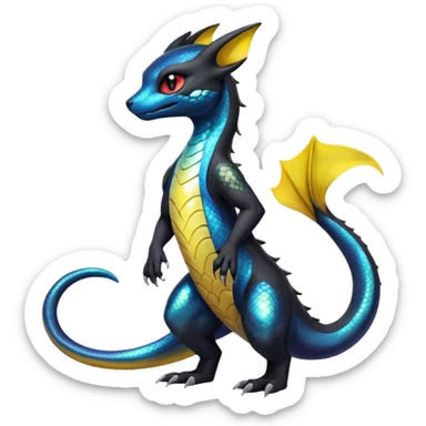 Anthropomorphic Scaley Shiny White Iridescent Colorful Exotic Salandit-Umbreon-Fakémon-hybrid-creature (full body)  sticker