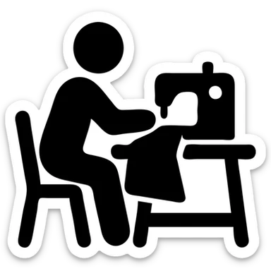 solid filled icon of a tailor sewing, simple silhouette sticker