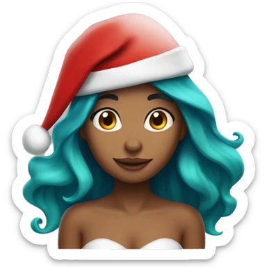 Medium skin tone mermaid wearing Santa hat sticker