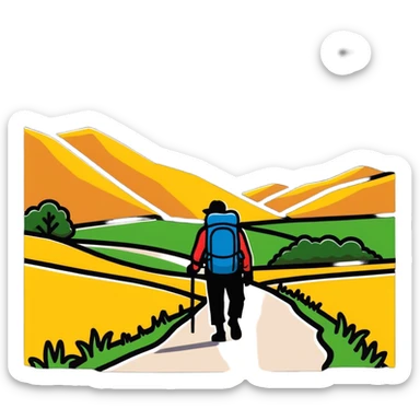 lonesome hiker walks down the camino de santiago path sticker