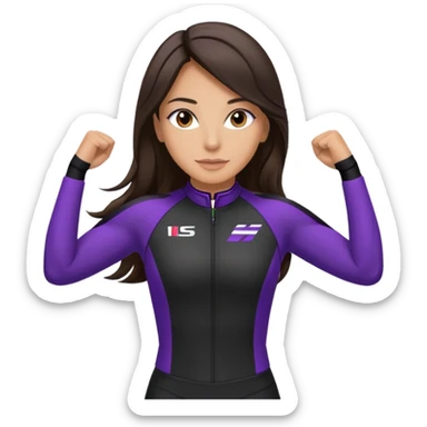 brunette long hair woman with black racing outfit with single purple strips on arms sticker