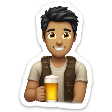 Tan guy with black hair drinking a beer sticker