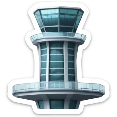 An air traffic control tower stands tall, its sleek, high-tech design featuring glass panels that reflect. common shape and design sticker