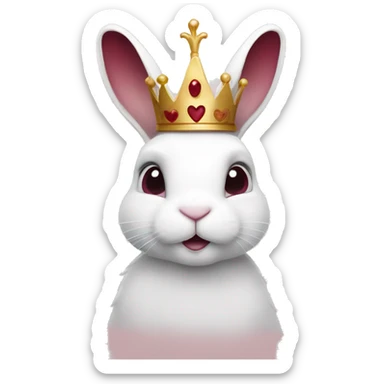 White bunny with crown. Burgundy heart sticker