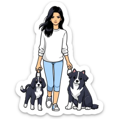 Kendall Jenner with long black hair holding a black Cane Corso dog sticker