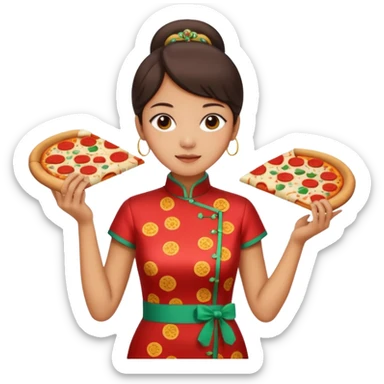 bat man, wearing cheongsam, with pizza sticker