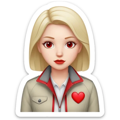 white conservative woman in jacket with red sticker