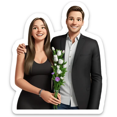 smiling couple indoors with flowers sticker