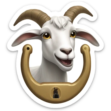 a goat holding a hanging padlock in it's mouth by the shackle sticker