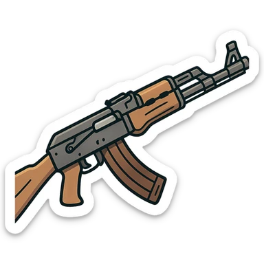 cartoon style AK-47 assault rifle, no background sticker