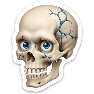 a bone head structure with lone jawline blue eyes total bones appear  sticker