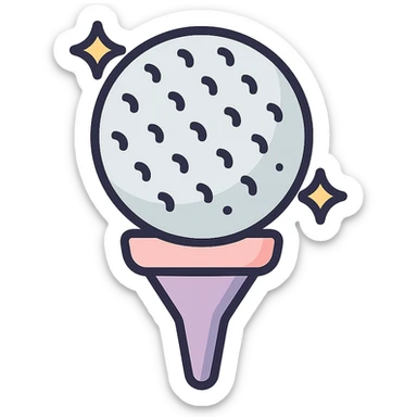 golf ball on a tee stand with subtle sparkle effect, icon-color-outlined style, detailed shading, thin clean outlines, soft rounded features, pastel palette #98B5BC #B5B3C1 #C9A3C9 #E4C0CA #F7DCD1 #F7C0AA, Japanese pop art, sticker look, highly detailed, vector clarity, soft lighting, subtle shadows, transparent background sticker